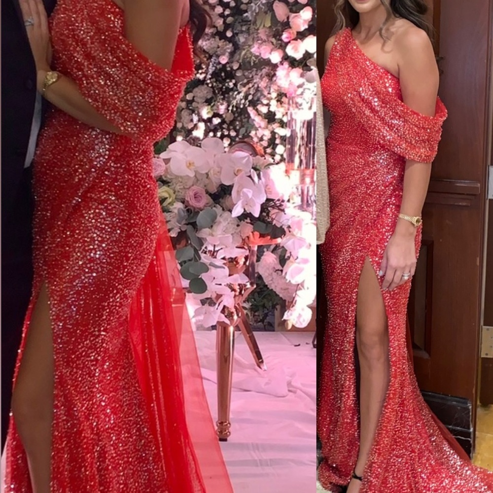 Beautiful sequin coral red gown